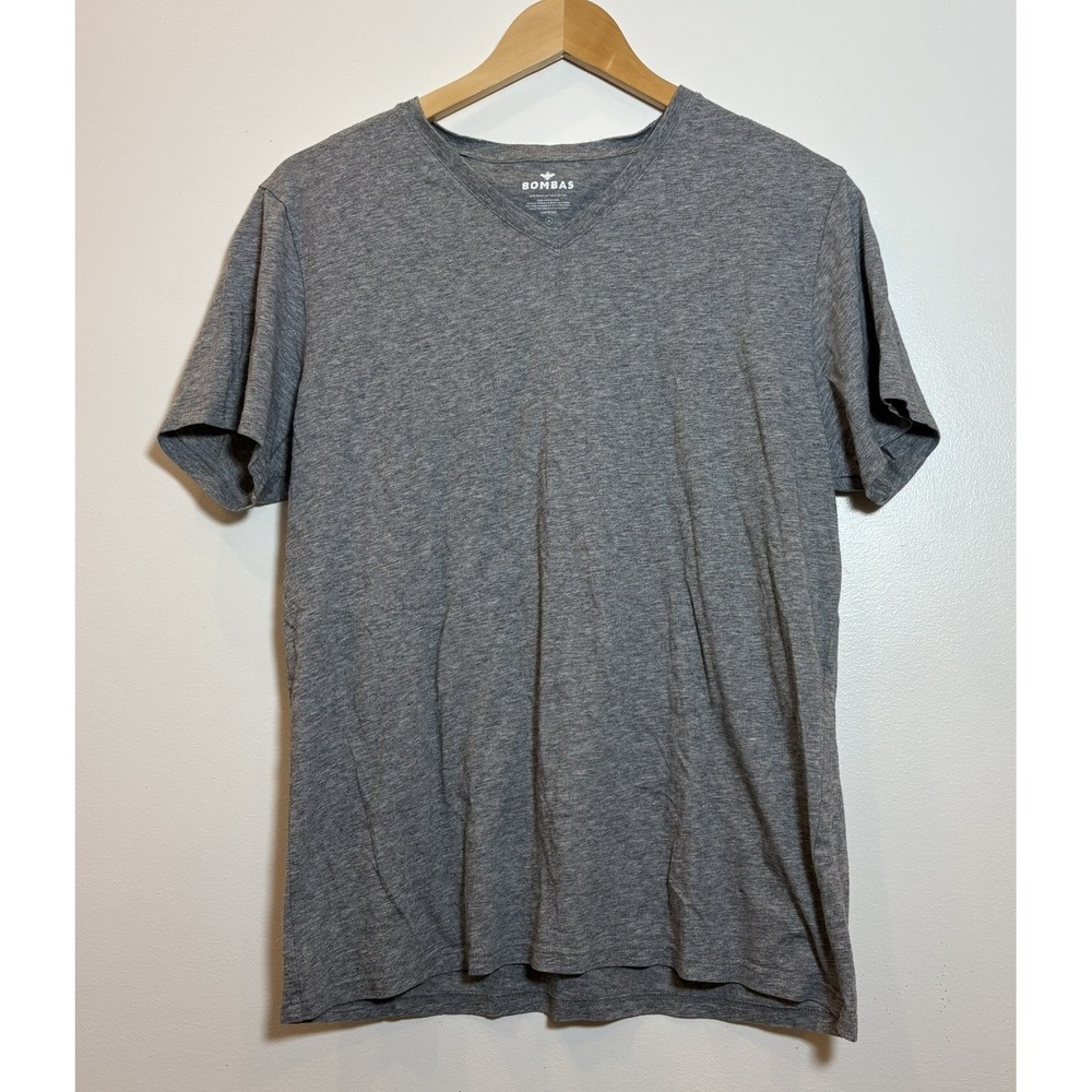 Bombas Womens Medium V-Neck T-Shirt Heather Grey Peruvian Pima Cotton Tee Summer